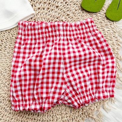 Conj. Regata com Laço e Short Xadrez - Vermelho e Off White